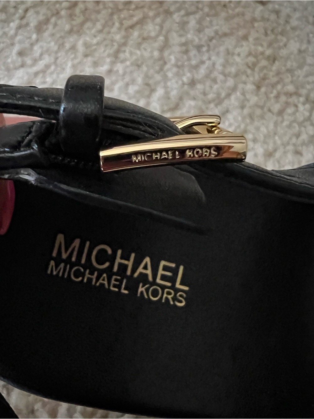 Michael Kors Black Thong Wedge Sandals with Gold MK Emblem - Picture 8 of 9